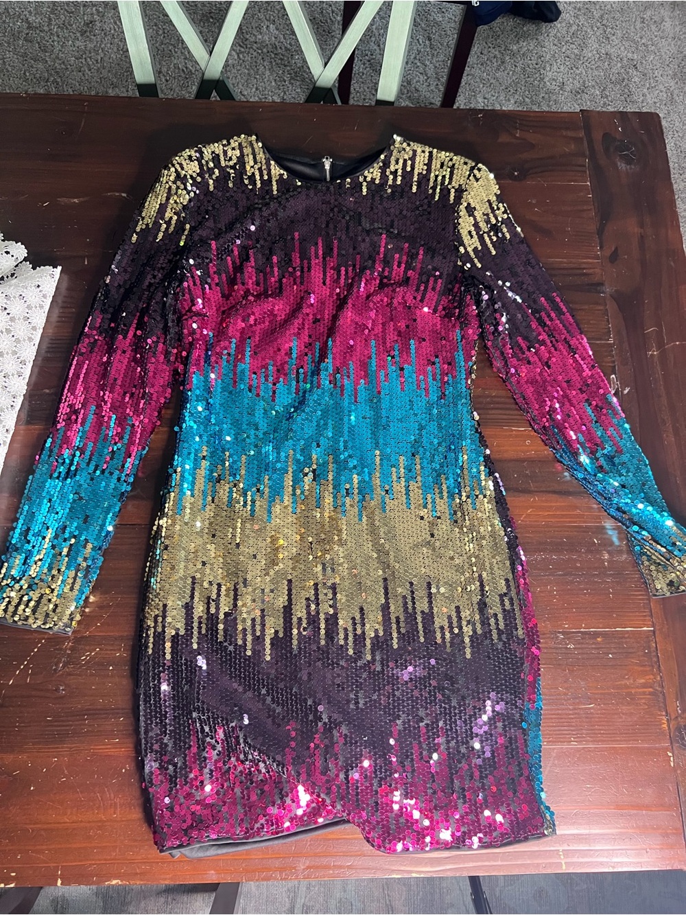 SHEIN Multicolor Sequin Ombre Long Sleeve Party Dress